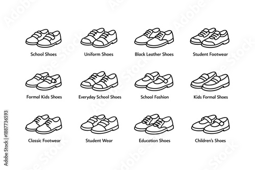 Variety of children's school shoes in different styles and designs