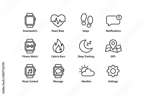 Smartwatch features: health tracking, gps, notifications, music control, weather
