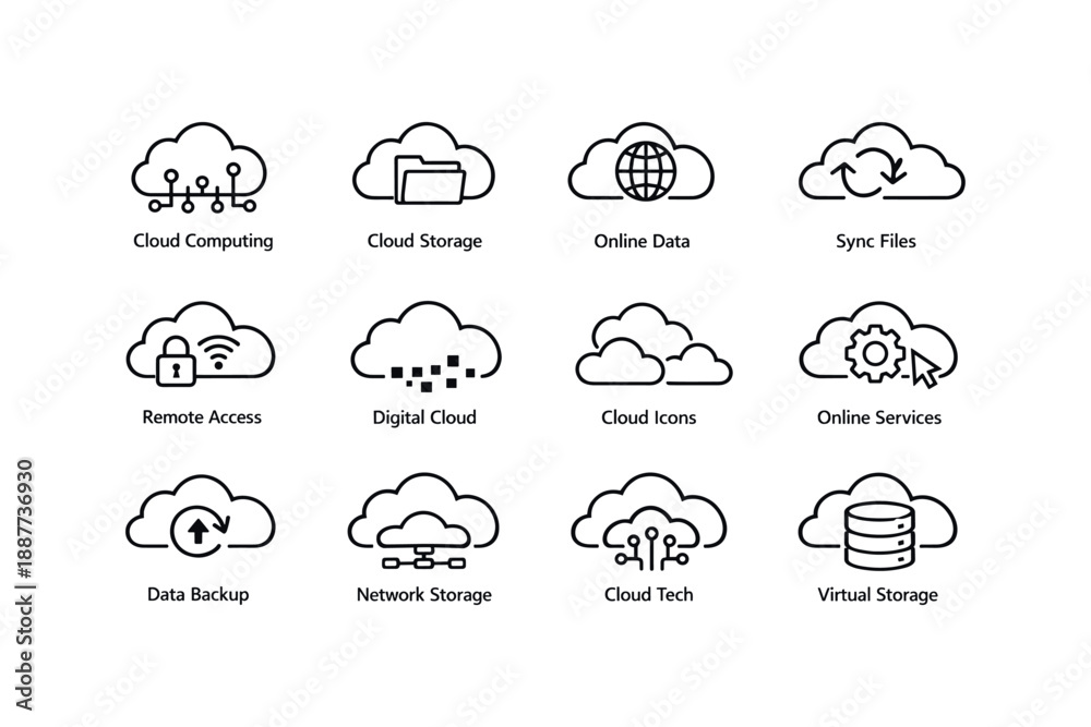 Fototapeta premium Cloud computing icons for digital services and storage solutions