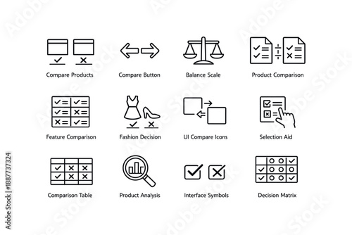 Comparison and decision icons for products and features