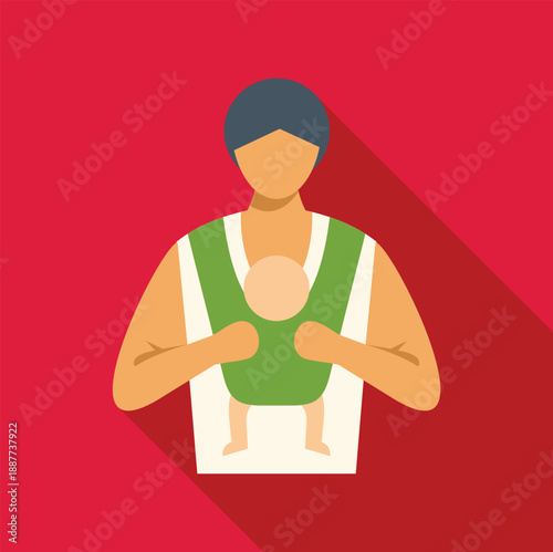 Parent carrying baby in a portable baby carrier, demonstrating attachment parenting