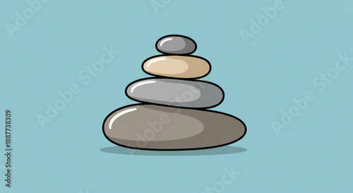 Stacked gray and beige stones on a blue background for zen and balance concept