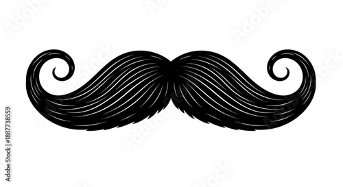 Classic Stylized Curly Mustache Icon on an Isolated White Background