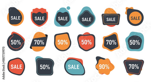 Modern Abstract Sale Labels and Discount Badges Collection for Online Marketing and Retail Promotions