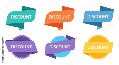 Collection of Colorful Discount Labels and Promotional Ribbons for Sales and Marketing Graphics