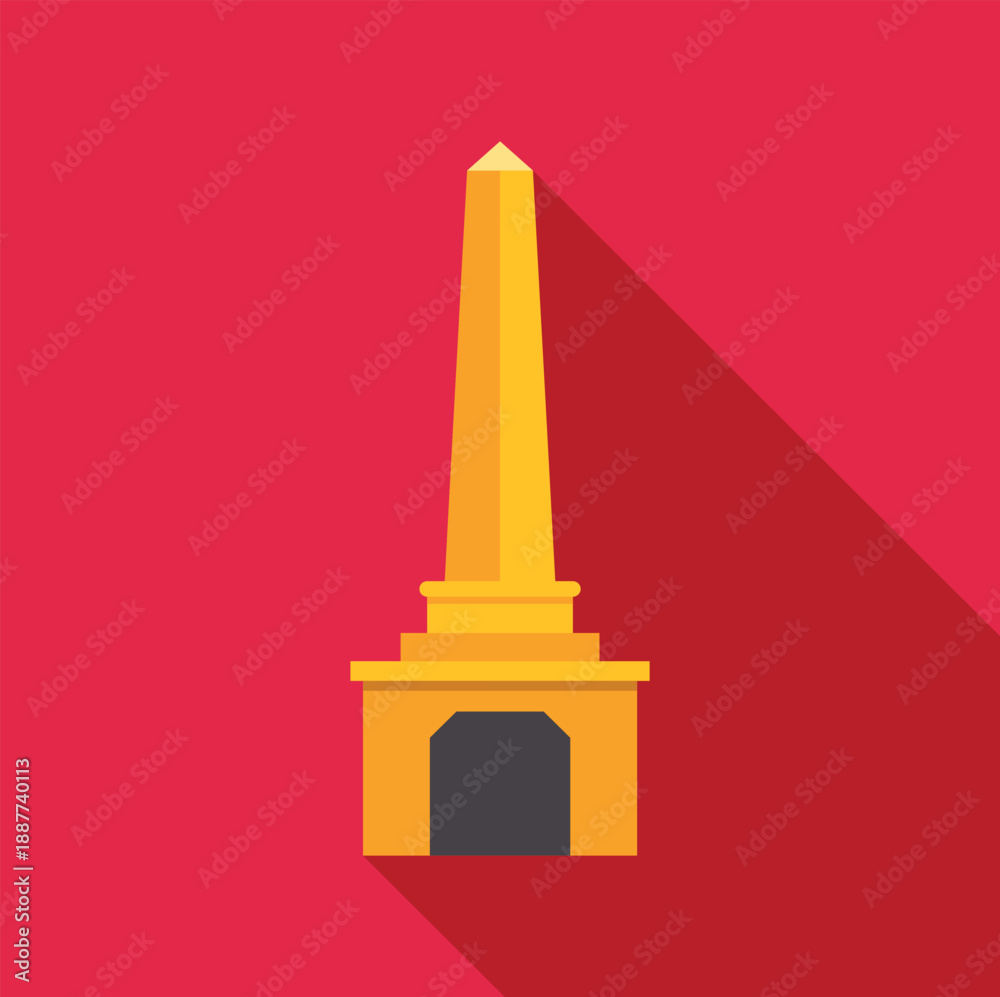 Naklejka premium Obelisk monument icon featuring a tall yellow structure casting a long red shadow