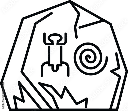 Rock featuring prehistoric petroglyph symbols representing ancient history and culture