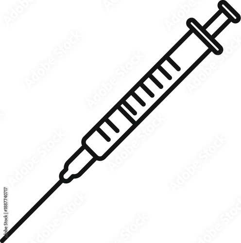 Syringe with needle preparing for medical vaccine injection in outline style