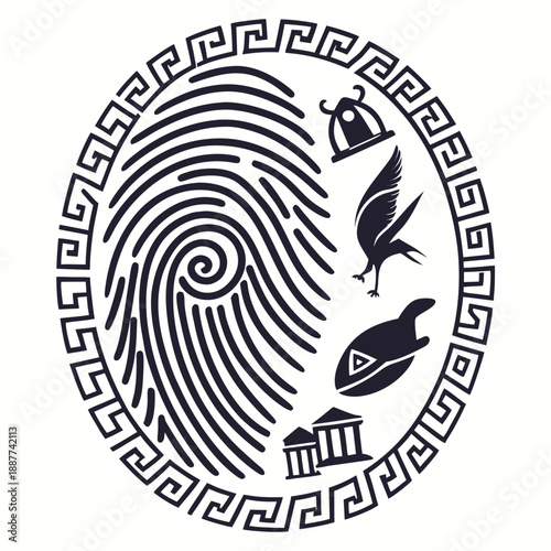 Symbolic fingerprint with mythological imagery