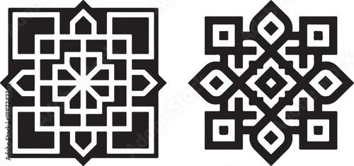 Geometric Silhouette Vector Arabic Square Ornament Tile Pattern Elements Decor Set