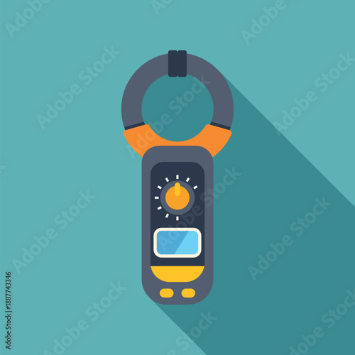 Clamp meter icon measuring electricity with a long shadow