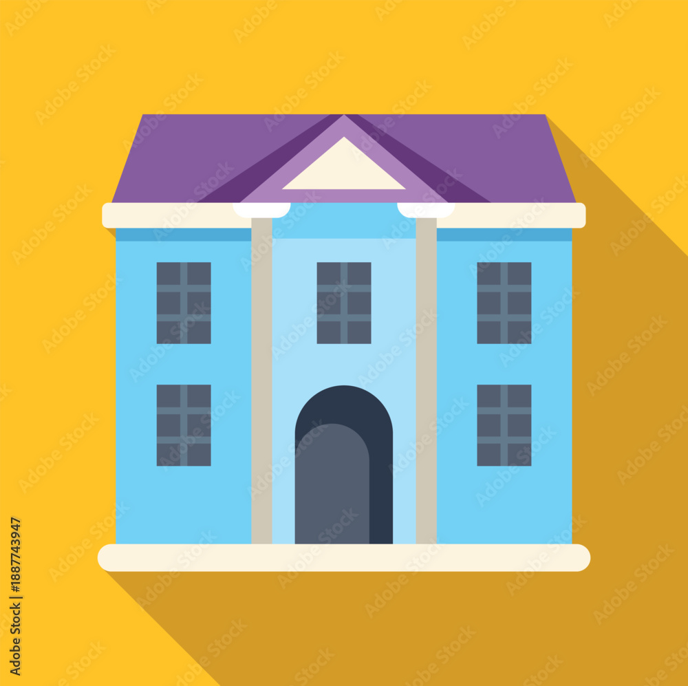 Fototapeta premium Flat design icon illustrating a government building with columns and a purple roof