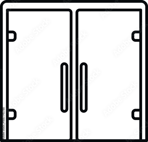 Double shower doors creating a clean line art style icon suitable for bathrooms