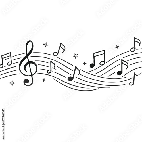 Musical notes flowing in a wave pattern