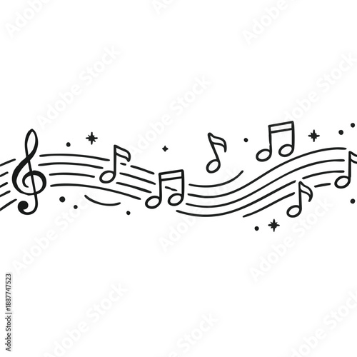 Musical notes and symbols on a line