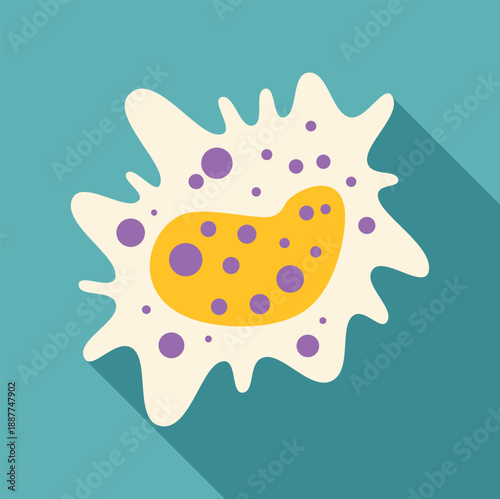 Amoeba cell or protozoa microorganism with nucleus and vacuoles in flat style