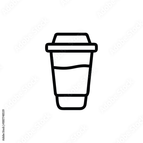 Disposable cup, take away coffee cup, black outline icon, vector illustration