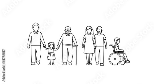 diverse family generations group standing together representing unity support and social inclusion for marketing and educational content