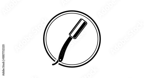 Straight Razor in Circular Frame on Isolated White Background