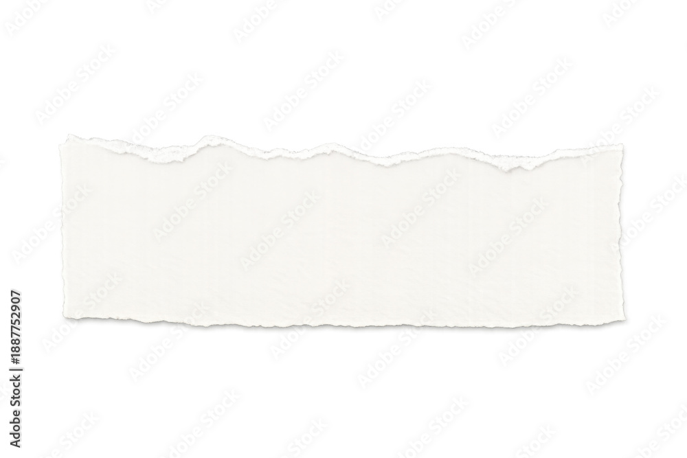 Obraz premium Torn paper strip creating a blank white rectangular space with ragged edges, ready for text or message, transparent background