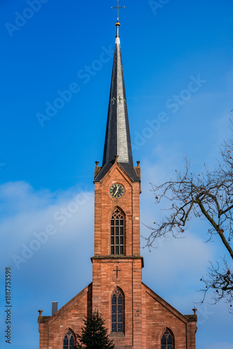 Schilderij op canvas church steeple and church in the netherlands