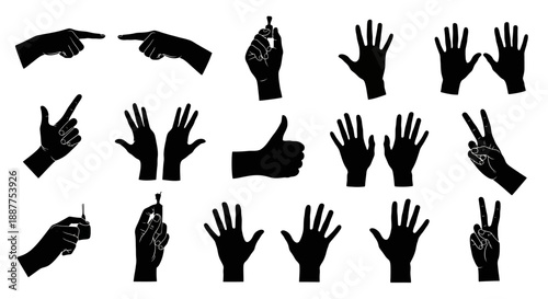 Collection of Hand Gestures Silhouettes in Various Positions.