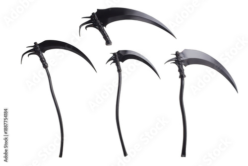 Four black weapons with a curved blade