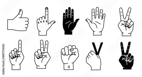 Hand gestures collection with various signs and symbols.