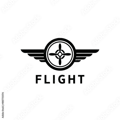 Flight Aviation Logo Icon – Winged Propeller Emblem for Airline, Travel & Pilot Design