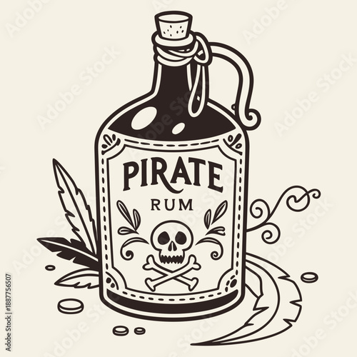 Vintage Pirate Rum Bottle with Classic Label Illustration