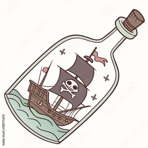 Pirate Ship in a Bottle - Fantastical Adventure Illustration