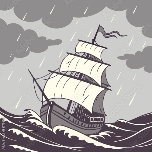 Pirate Ship in Stormy Seas - Dynamic Stylized Art
