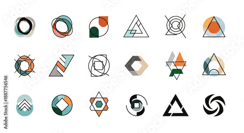 Collection of Abstract Geometric Shapes and Symbols.