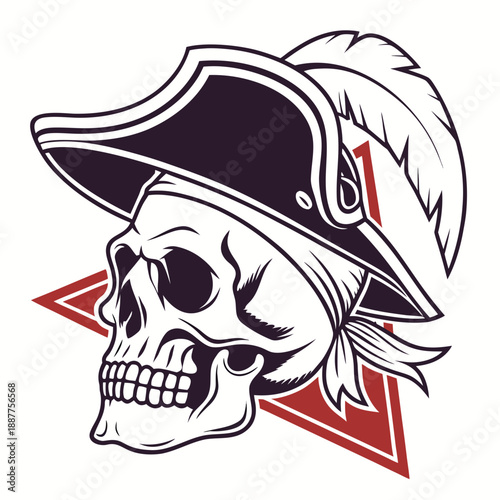 Vintage Tattoo Flash Pirate Skull Wearing Hat