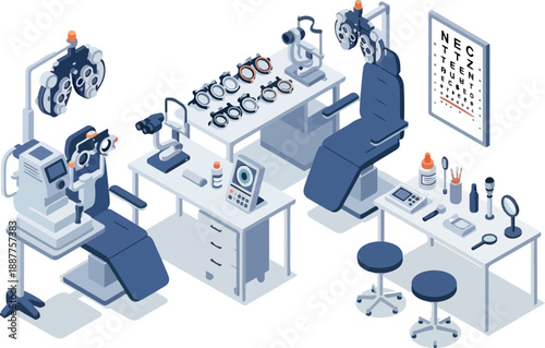 Optometrist Clinic Interior Isometric View Illustration