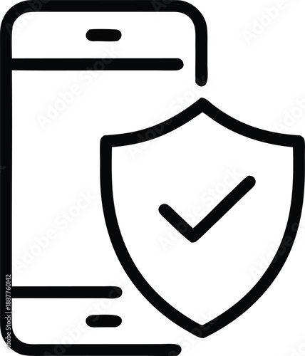 Mobile phone security shield with check mark icon representing verified smartphone safety and protection