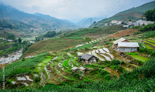 Terraced rice fields in the rugged mountains of Northwest Vietnam.