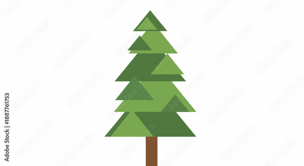 Fototapeta premium A stylized geometric illustration of a pine tree with layers of green foliage and a brown trunk, perfect for nature and holiday themes