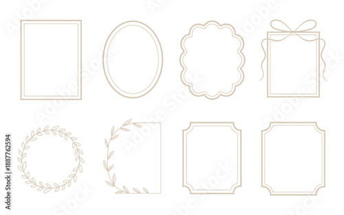 Minimal outline frames set, wedding invitation borders, oval and square shapes, laurel wreath corners, elegant stationery template, clean printable labels