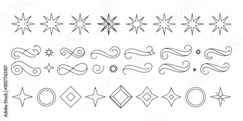 Large collection of uniformly designed black solid star shapes, arranged in rows on white background