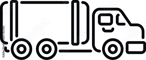 Garbage truck icon in line art style for waste collection and disposal concept