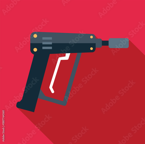 Flat design illustration showing a pressure washer tool on red background