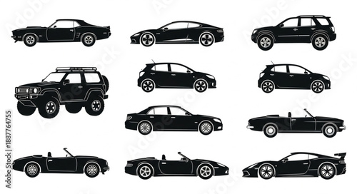 Collection of Diverse Car Silhouettes.