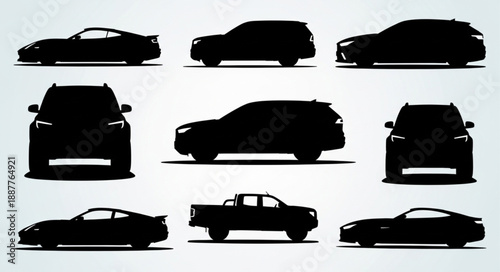 Collection of Car Silhouettes Different Vehicle Types.