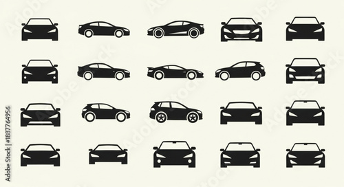 Collection of Car Silhouettes Front Side View.