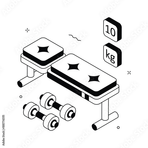 Well designed isometric illustration of bench press strength training