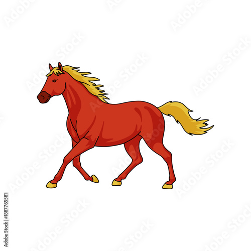 Cartoon red horse walking