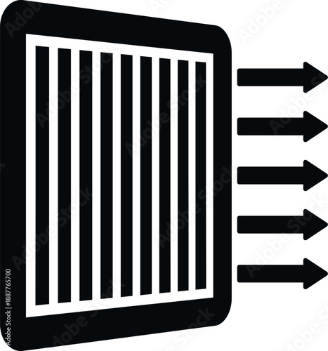Air filter pictogram sending clean air flow through its purification system