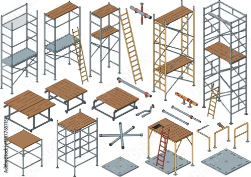 Modular Scaffolding System Isometric View of Construction Components