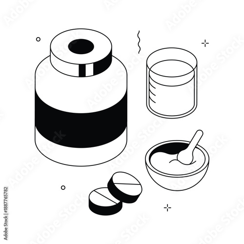 Get this trendy isometric illustration presenting nutritional supplements for fitness